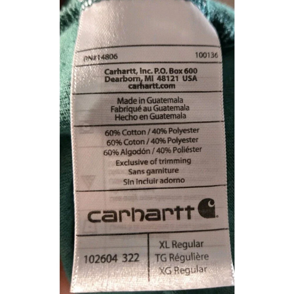 Mens Carhartt Short Sleeve T Shirt Green Relaxed Fit XL Chest Pocket
